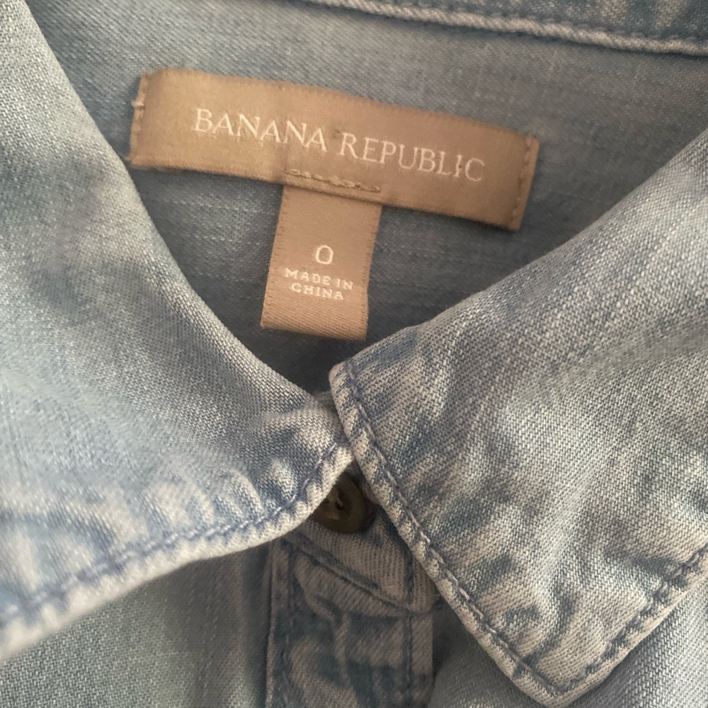 Banana Republic Chambray Light Blue Shirt Dress Tie Belt Side Pockets Size 0 - Picture 8 of 9